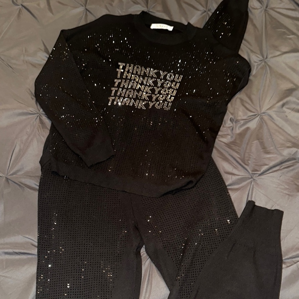 Zara Black Sequin Sweater and Pants Set